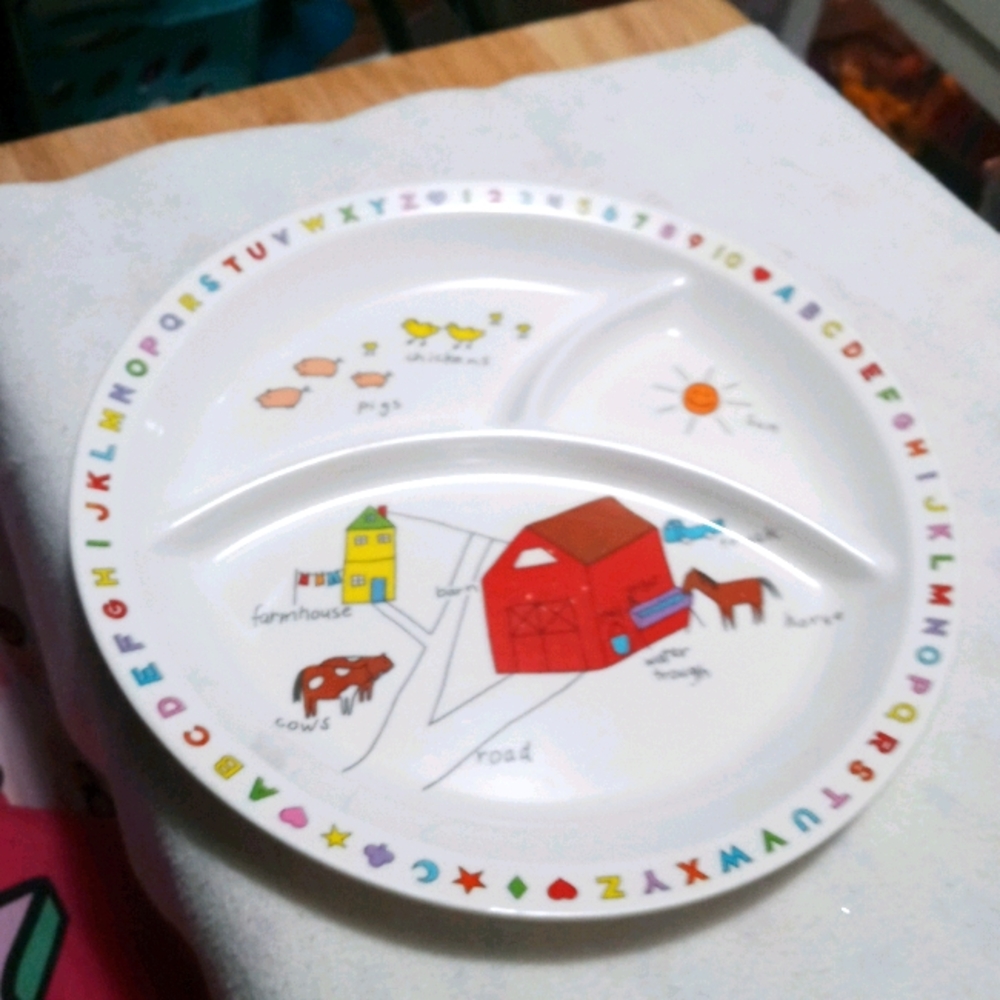 Vintage farm divided plate for children kids abc